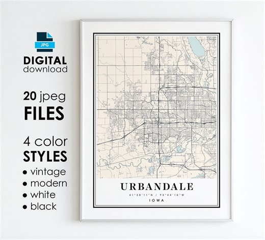 Urbandale Iowa Map Art Print: Modern, Vintage, Black, White (digital Download) - Etsy UK