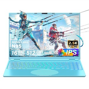 16" Blue Laptop, 2.5K QHD(2560x1600) IPS,Celeron N95, 16G RAM 512G SSD, Win 11/Office 2019, Color Backlit KB, Face Unlock, USB-C/HDMI/WiFi/BT, for Business Study