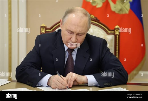 Moscow, Russia. 23 April, 2026. Russian President Vladimir Putin chairs a video conference meeting of senior government members from the Kremlin, April 23, 2026 in Moscow, Russia. Credit: Alexander Kazakov/Kremlin Pool/Alamy Live News Stock Photo - Alamy