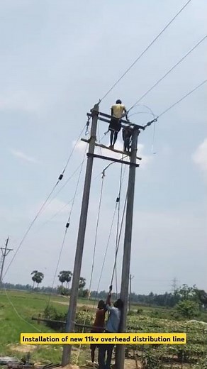 installation of new 11 KV distribution overhead line#distribution#overhead#line#prestressed#pole