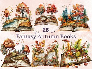 25 PNG Watercolor Fantasy Autumn Books Clipart, Open Book Clip Art, Floral Garden Book PNG, Fall Pumpkin Forest Clip Art, Witch Magic Books - Etsy