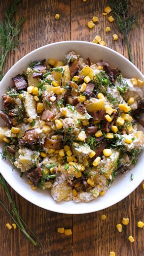 The perfect side for your New Year’s Eve dinner! Earl’s warm potato salad is the ideal combo of potatoes, corn, dill and bacon. Served with ribs, steak, chicken or whatever you like! 🌽🥓🥔 Get the recipe at the link in our profile. https://www.leppfarmmarket.com/earls-warm-potato-salad/ | Lepp Farm Market
