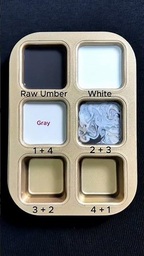 Create 4 colors from 2 colors: Raw Umber + White #asmr #colormixing #mix #colors #black #white