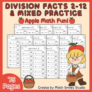 Apple Division Facts 2–12   Mixed Practice | Fall Math Fun 3rd–4th Grade
