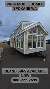 Here at Park Model Homes in Spokane Washington featuring our 5065 Island Park Model. Lots of countertop space and storage space with a split Loft and a 54-inch walk-in shower! This home is fully furnished ready to go 888-222-2699 | Park Model Homes