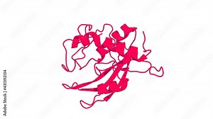 360º realistic 3D rendering of an animated biological molecule over a white background with alpha mask. The NMR structure of protein-glutaminase from Chryseobacterium proteolyticum.