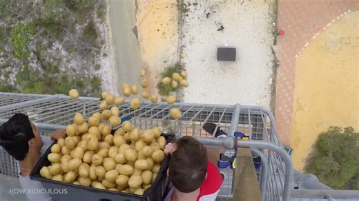 Watch what happens when 200 potatoes drop onto a trampoline