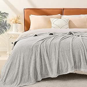 EMME Muslin and Fleece Queen Blanket Reversible - 80"*90" Grey Soft Warm Throw Blankets for Couch Bed Picnic Travel Bed