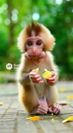 Baby Monkey Eats in the Funniest Way