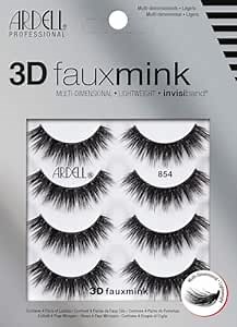 Ardell 3D Faux Mink Lashes 854 - Lightweight False Eyelashes with Invisiband, Dramatic Volume and Flare, 4-Pair, 1-Pack