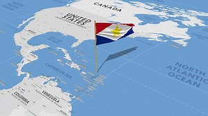 Download Saba Island Flag Waving with The World Map, Seamless Loop in Wind, 3D Rendering for free