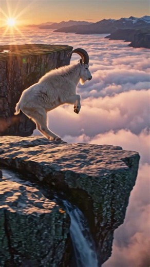 Mountain Goats Climbing an Impossible Cliff