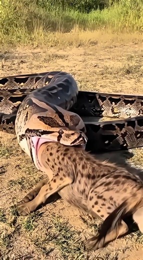 Will the giant python devour the helpless hyena?🐍🦴😨 거대한 비단뱀이 무력한 하이에나를 삼켜버릴까? #python #hyena #danger