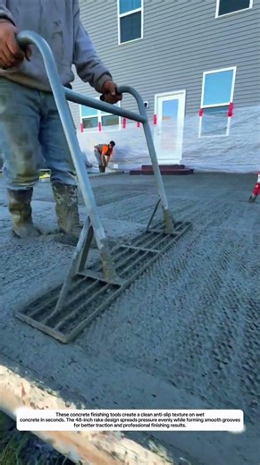 Concrete Finishing Tools Create Perfect Anti-Slip Texture on 48-Inch Wet Concrete Surface