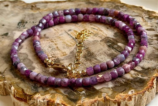 Ruby Beaded Necklace: 18k Gold Filled Clasp, 4mm Faceted Cubed Grade A Ruby Gemstones, Adjustable Length Necklace - Etsy