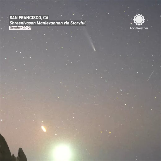 121K views · 5.8K reactions | Timelapse video captured Comet C/2023 A3 streaking across the skies over San Francisco last week. The "comet of the century" is visiting the inner solar system for the first time in 80,000 years. | AccuWeather | Facebook