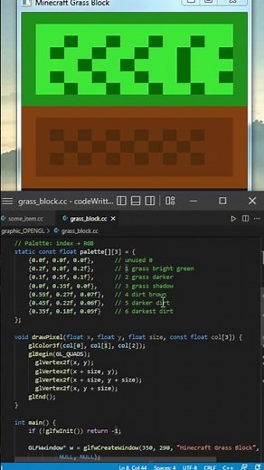 Minecraft Grass Block Draw using OpenGL C++ GLFW #coding#cppprogramming #opengl #glfw #minecraft