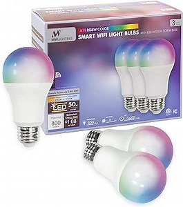 mw Lighting Smart Light Bulb Work with Wi-Fi RGBW Color Changing Led Bulbs Compatible with Alexa and Google Home Assistant, A19 E26 9W 800LM Multicolor Led Light Bulb, No Hub Required (3 Pack)