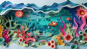 tidal pool paper cut template. seamless looping overlay 4k virtual video animation background