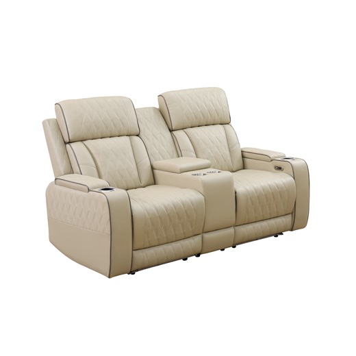 Recliner Loveseat with LED Lights, Living Room Furniture Breathing Power Leather Sofa with Storage Console/Cup Holders