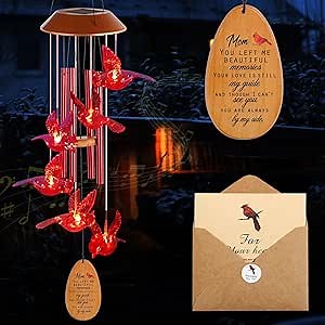 Cardinal Red Bird Solar Wind Chimes - Outdoor Garden Gifts for Mom from Daughter or Son - Mom's Room Decor for Mother's Day, Thanksgiving, Christmas, Birthday