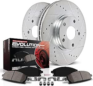 Power Stop K6799 Rear Z23 Carbon Fiber Brake Pads with Drilled & Slotted Brake Rotors Kit For Tesla S 2012-2021, Tesla X 2016-2021 [Model Specific]