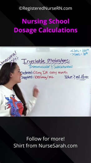 Dosage Calculation Problem for Nursing School Students, NCLEX, and more Learn how to solve dosage calculation injectable meds problems for nursing school. #nursing #nurse #fyp #learnontiktok #dosagecalculation