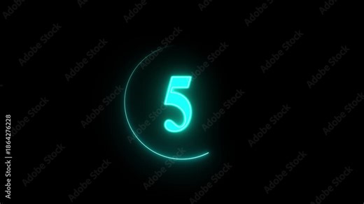 Neon bright glowing countdown timer from 0 to 10 seconds. Neon glowing countdown timer 10 second animation .Neon bright glowing countdown timer