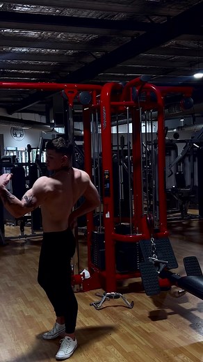 Muscular Tattooed Male Flexes at the Gym