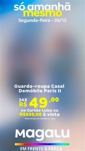 GUARDA ROUPA CASAL POR : R$ 999,00 a vista ou 24x R$ 49,00 no cartão Luiza 💳 Só no MAGAZINE LUIZA EM FRENTE À PRAÇA📍 Oferta válida para dia 28 e 29/12 PRÉ VENDA LIBERADA Garanta já com um de nossos vendedores https://www.magazineluiza.com.br/lojas/81/dourados ✨ Transforme seu quarto com o Guarda-Roupa dos sonhos! 6 portas, 6 gavetas e espelho para organizar tudo com estilo e praticidade. Mais espaço, mais beleza, mais você! 🏡💖 Aproveite agora e renove seu ambiente! #DecoraçãoPerfeita #Organi