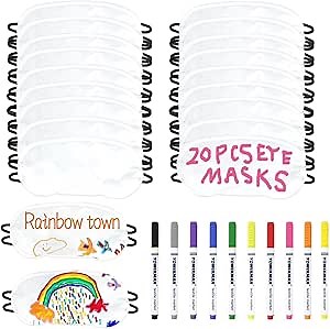20 PCS White Eye Mask with 10 PCS Fabric Marker Pens Sleep Mask Slumber Party Favors for Party Games Sleep White Soft Shade Blindfold Eye Covering