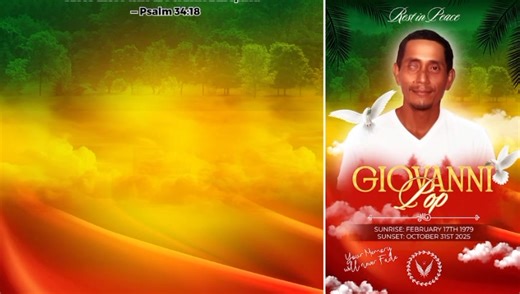 "To live in hearts we leave behind is not to die." — Thomas Campbell The Pop family announces with deep sorrow the passing of Mr. Giovanni Pop, who departed this life on October 31st, 2025, at the age of 46. Giovanni was born on February 17th, 1979, and will be remembered for his kind heart, generous spirit, and the love he shared with all who knew him. He was predeceased by his beloved mother, Melva Ellie Pop, and his dear sisters, Dalila Bennett and Hisela Pop. Giovanni is lovingly remembered 