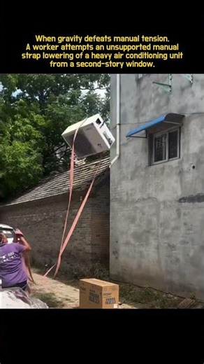 Why Manual Strap Lowering Destroys Heavy Appliances #worker #process #rigging #gravity