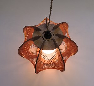 Modernist Design Wood Shade Gold String Woven Ceiling Swag Hanging Pendant Lamp - Etsy