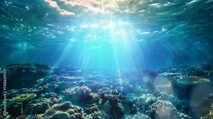 underwater view of a coral reef, background, seamless looping, animation video, 4k, generative Ai, footage