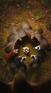 Birds Form Circle Around Chicks to Block Predator
