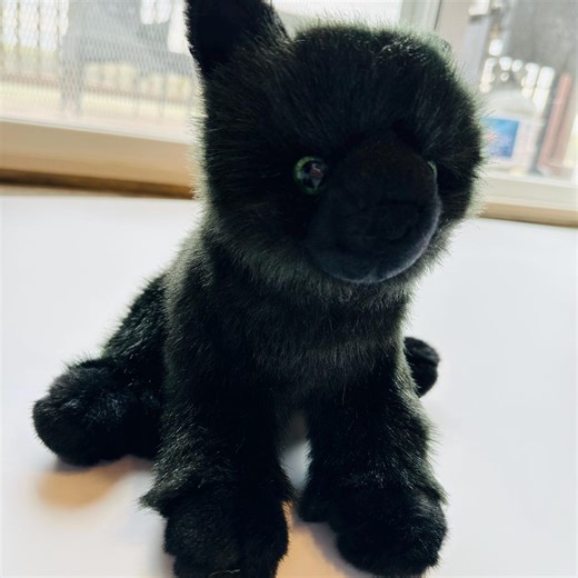 Fluffy Black Cat Plush Toy With Green Eyes - Etsy
