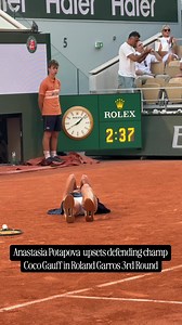 DOWN GOES GAUFF! 28th-seed Anastasia Potapova upsets defending champion Coco Gauff 4-6, 7-6(1), 6-4 to advance to the 4th Round at a Major for just the second time in her career. #rolandgarros #cocogauff #tennis