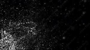 Loop animation white dust particles flow from bottom left to top right motion on black abstract background.