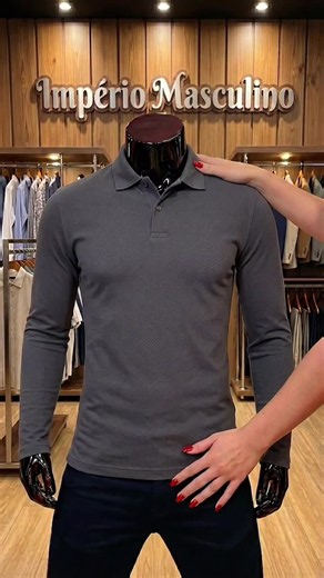 Camisa Polo Manga Longa Poliamida Premium Camiseta Masculina Elegante com Gola e Botão Tecido Respirável Seca Rápido para Uso Diário Conforto e Estilo. #clasica #elegante #masculina #social #casual