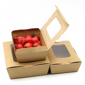 [Hot Item] Kraft Paper Lunch Box with Transparent Window Takeaway Salad Fast Food Bento Packaging Lunch Box