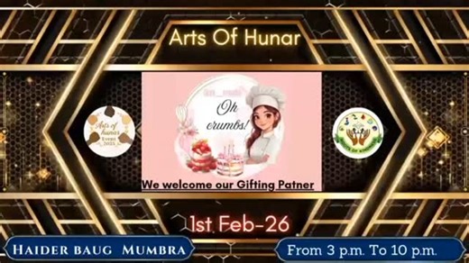 Art's of hunar on Instagram: "ARTS OF HUNAR2025... ✨ FOOD FIESTA & SHOPPING EXHIBITION ✨ Organized by: Humeira memon/ Shabana idris qureshi DM ON COLLABRATED PAGE FOR BOOKING 📍 Venue: Mumbra Haider Baug Hall, Amrut Nagar – 400612 Date: 1 February 2026 (SUNDAY) ⏰ Time: 3:00 PM to 11:00 PM ✨ What’s in store for you? ✔ Free Entry ✔ Free Mehendi for All Visitors ✔ Free Health Check-up ✓ Free hijama camp 🎁 Exciting Lucky Draw 🏆12 categories Competition's 🛍 Exhibitor Stall Rates: • Single Table – 