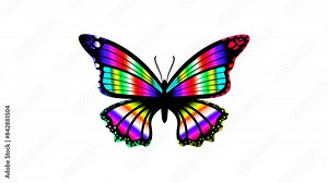Animated butterfly. A colorful rainbow butterflies flying in a top view. Transparent 4K Alpha Channel. Seamless loop. Perfect for environmental presentations and digital art projects. Stock Video