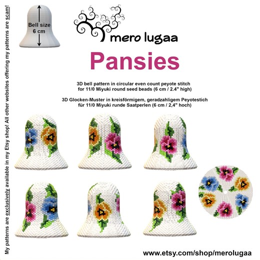 Pansies Peyote Bell / Even Count Circular Peyote / Tutorial / Instruction / Christmas Ornament / Christmas Bell - Etsy