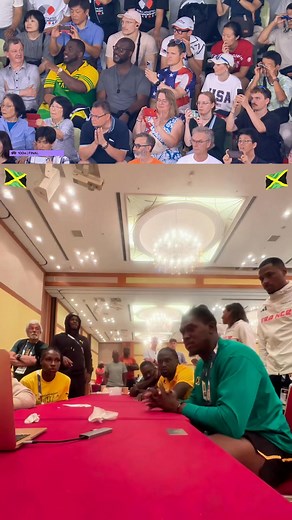 Team Jamaica athletes in Tokyo reacting to Oblique Seville 🇯🇲 and Kishane Thompson 🇯🇲 1-2 finish in the Men's 100m final | I am a Jamaican