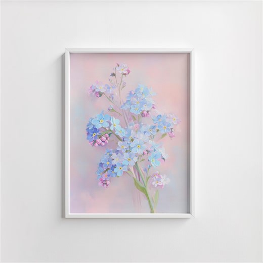 Pastel Printable Forget-me-not Bouquet Art - Romantic Watercolor Botanical Painting, Cottagecore Floral Decor, Vintage Digital Download 135 - Etsy