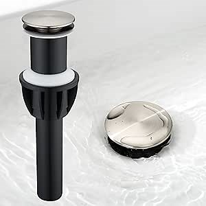 TIORIY Vessel Sink Drain Without Overflow, Plastic Bathroom Pop up Sink Drain Brushed Nickel, Built-in Anti Clogging Sink Stopper, Fit for 1 3/4 Inch Sink Vanity Drain Assembly with Strainer