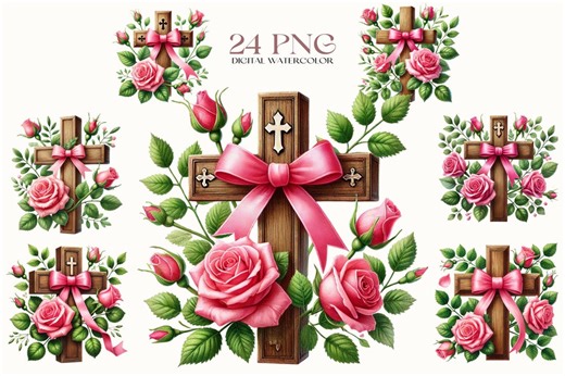 Easter Floral Cross PNG Clipart, Watercolor Roses (digital Download) - Etsy
