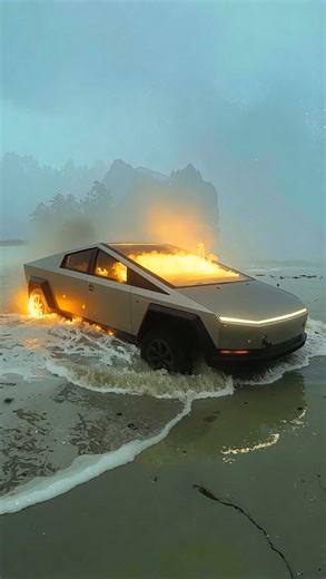16K views · 35 reactions | This is the moment a Tesla Cybertruck spontaneously exploded while parked on a beach  | The Humor Train | Facebook