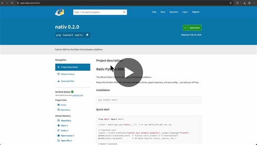 Last week I posted that we put Nativ on PyPI. The DMs surprised me. Same question, over and over: Does it have a CLI? It does now. nativ translate Launch your product globally --to French One… | Ashish Ranjan Jha